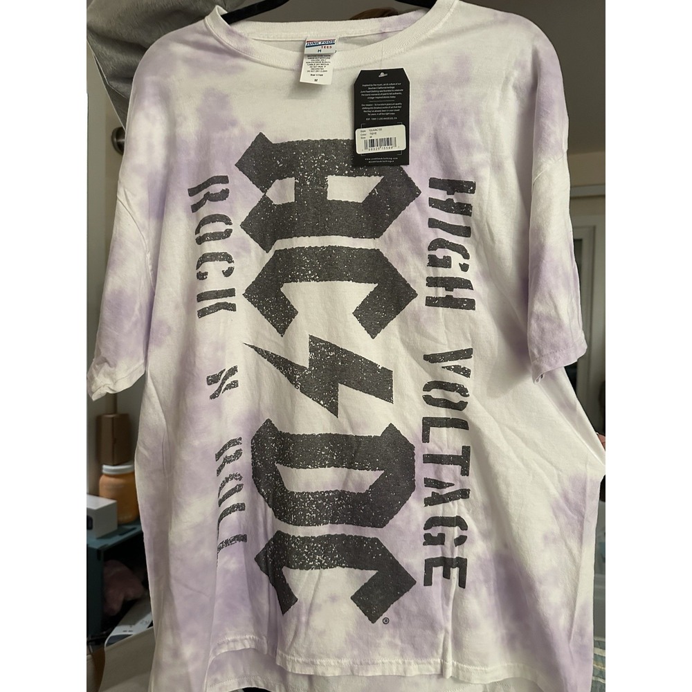 Hybrid Tees ACDC High Voltage Graphic Purple Tie Dye Cotton Men's T-Shirt M
